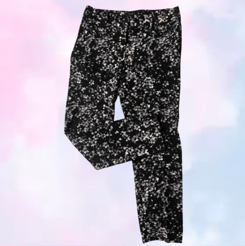 Ann Taylor Petite Large Black White Floral Pants